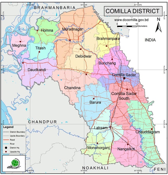 Map of Comilla District