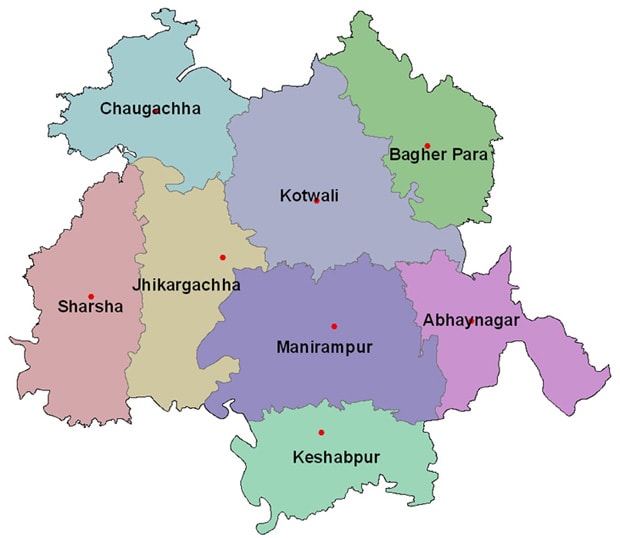 Map of Jessore District
