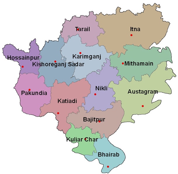 Map of Kishoreganj District