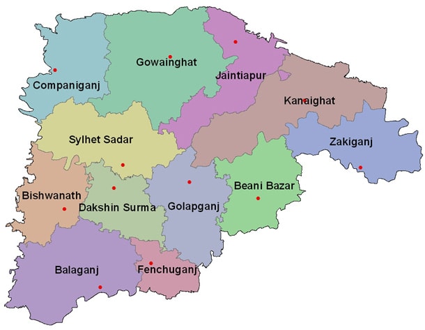 Map of Sylhet District