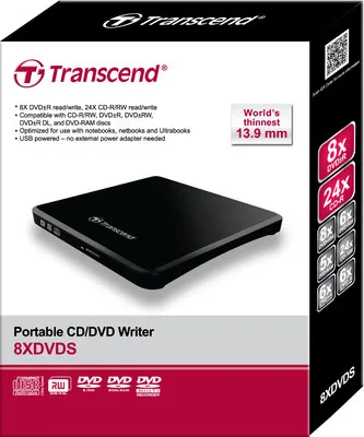 Transcend CD/DVD Writer 24x Portable Ultra-Slim TS8XDVDS-K