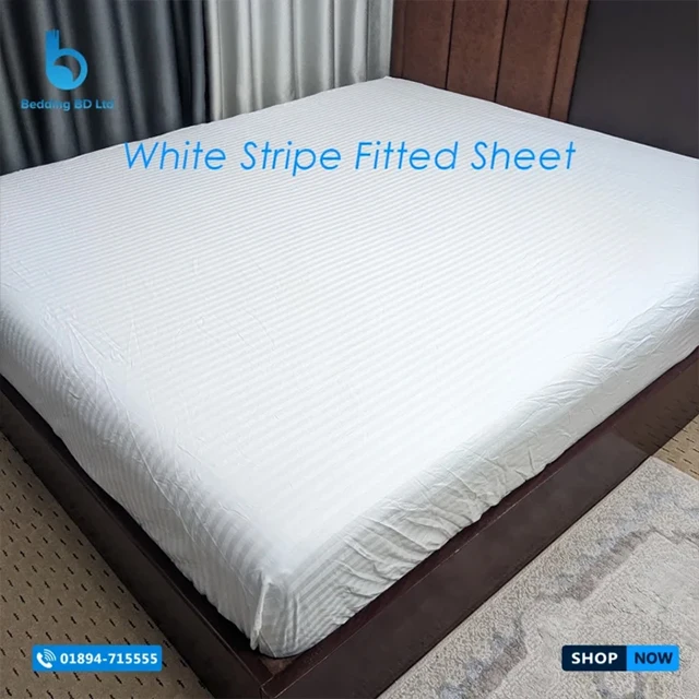 White Striped Fitted Sheet