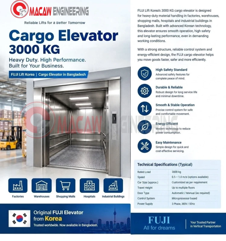 FUJI Lift Korea 3000 KG | Cargo Elevator in Bangladesh