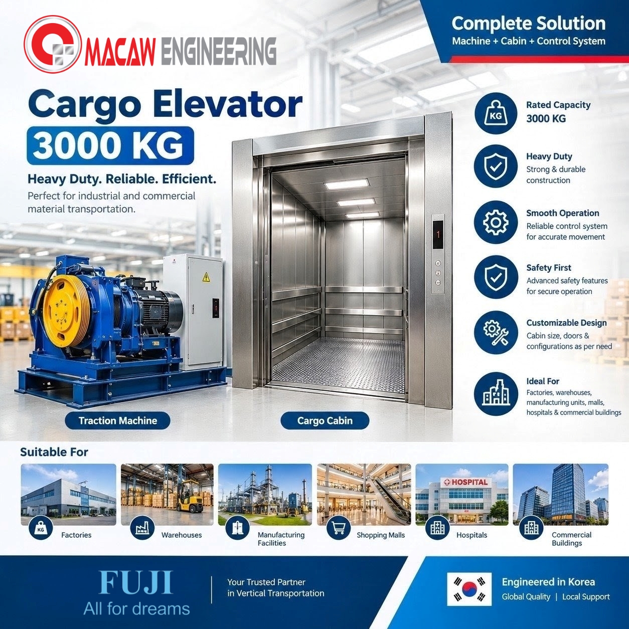 FUJI Lift Korea 3000 KG | Cargo Elevator in Bangladesh