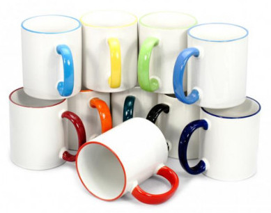 White Ceramic Sublimation Colored Rim 11 oz Coffee Mug