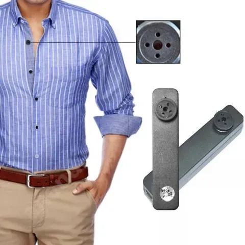 Black Button Hidden Camera 32GB Storage 3.6mm Lens 5MP CCD